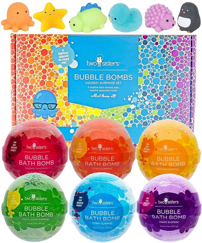 Squishy Bubble Bath Bombs for Kids with Surprise Squishy Toys Inside by Two Sisters. 6 Large 99% ... | Amazon (US)