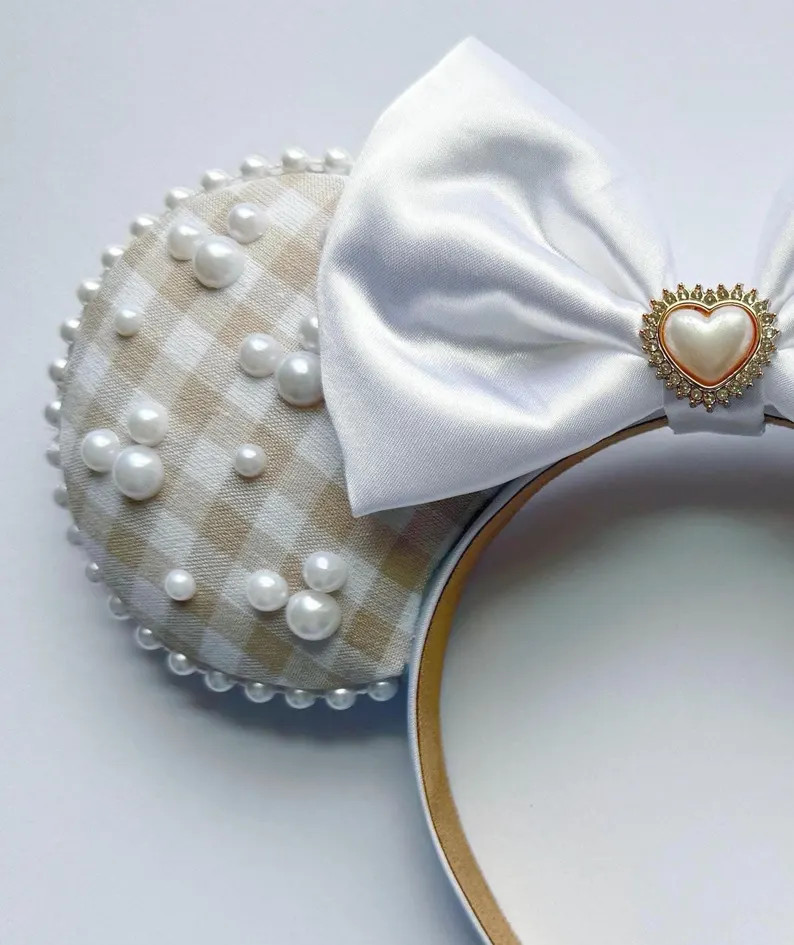 Beige Gingham Mouse Ears | Etsy (Global)