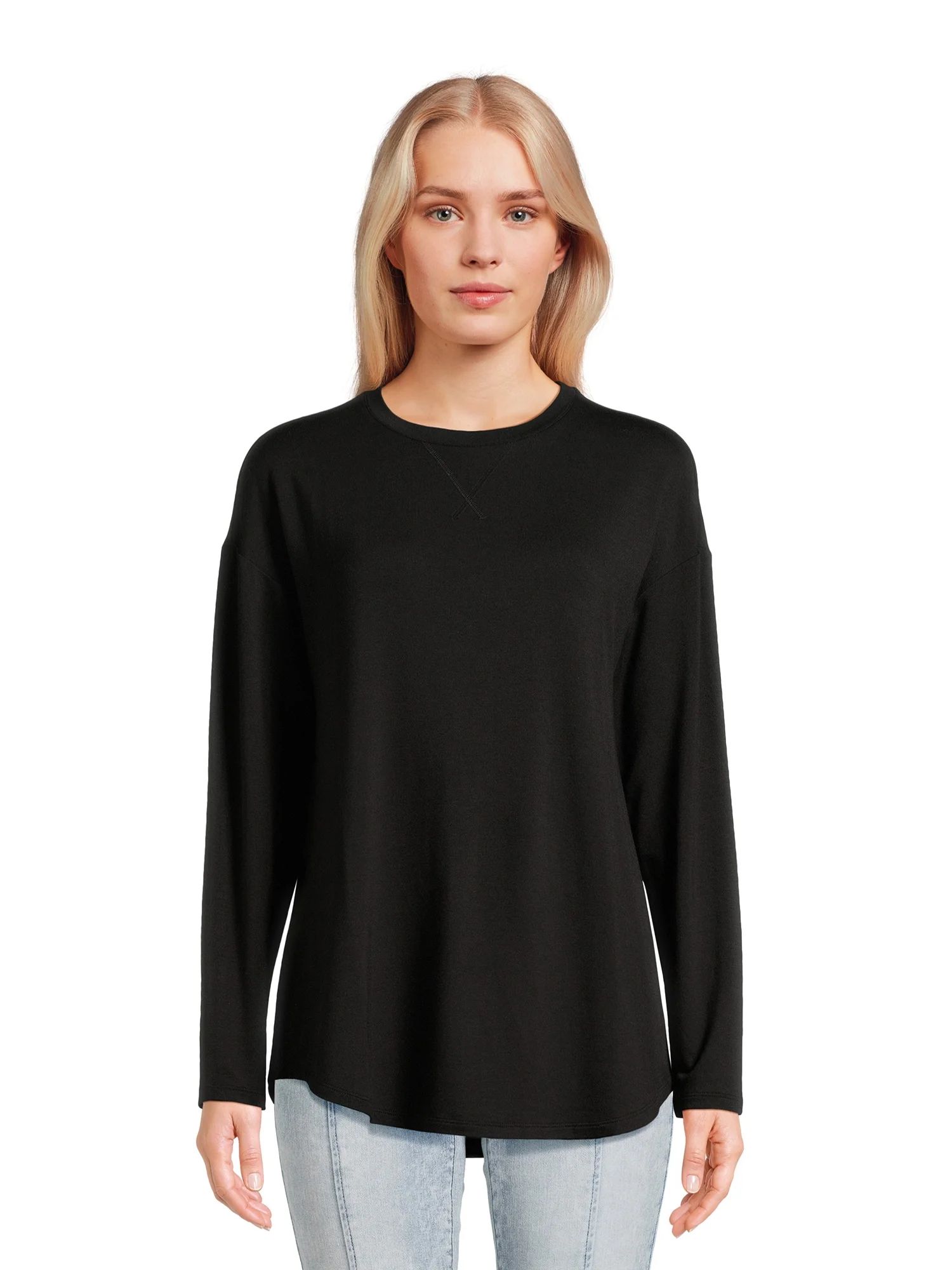 Time and Tru Women's Relaxed Fit Super Soft Knit Tunic Top, Sizes XS-XXXL | Walmart (US)