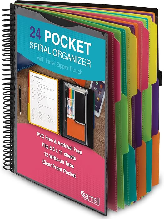Samsill Spiral Folder Organizer - 12 Dividers & 24 Pockets with Zipper Pouch, Multi Pocket Color ... | Amazon (US)