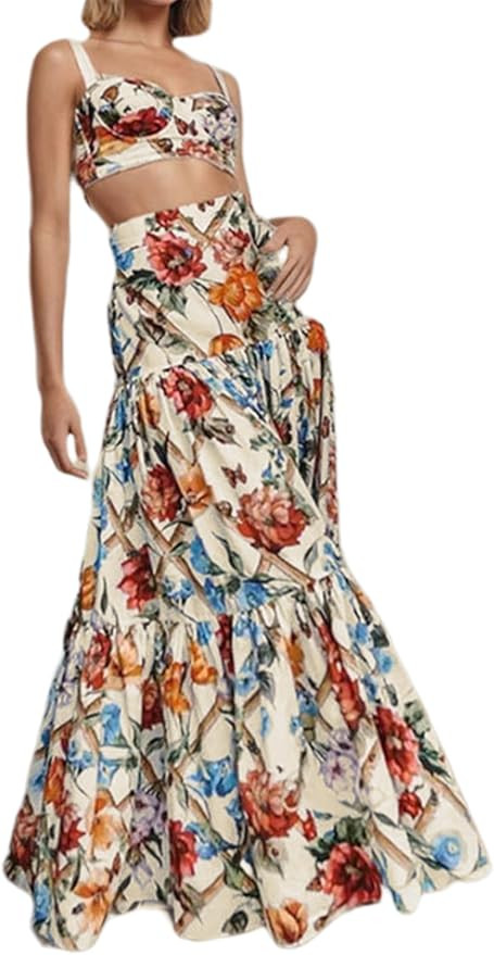 ksotutm 2 Piece Skirt Sets for Women Animal Printed Halter Top High Waist Maxi Skirt Women's Fash... | Amazon (US)