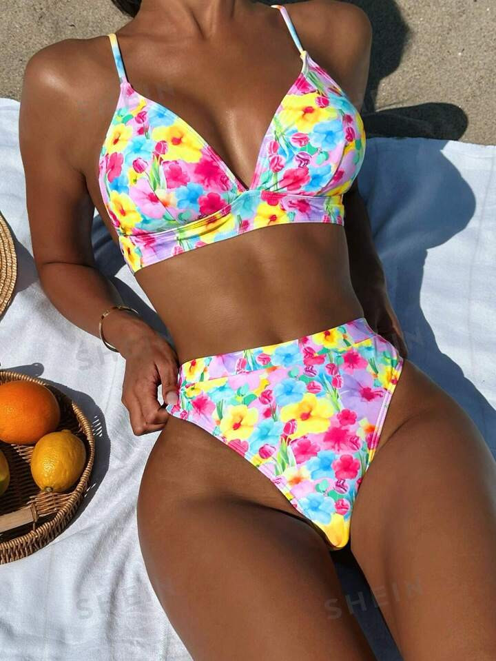 Women's Colorful Printed Bikini Set With Separated Top And Bottom, Swimwear | SHEIN
