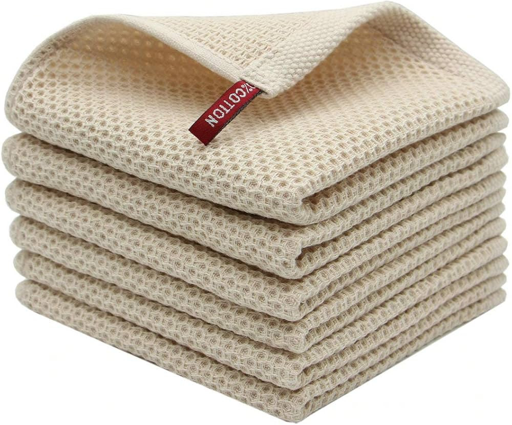 Mia'sDream Natural Cotton Tidy Dish Cloths Rags Waffle Weave Kitchen Towels, Soft and Absorbent H... | Amazon (US)