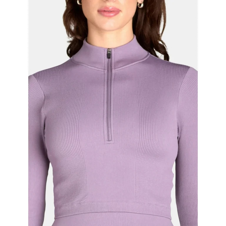 No Boundaries Seamless Half Zip Mock Neck Top and Leggings Set, 2-Piece, Women's | Walmart (US)