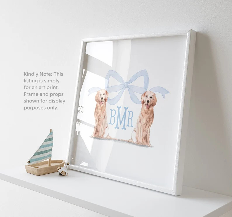 Golden Retriever Monogram Crest Wall Art for Nursery Baby Boy Nursery Dog Art Print Room Decor Gr... | Etsy (US)