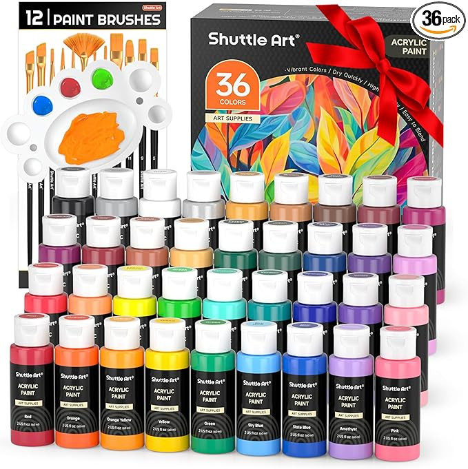 Shuttle Art Acrylic Paint Set, 36 Colors Acrylic Paint with Brushes & Palette, 2oz/60ml Bottles, ... | Amazon (US)