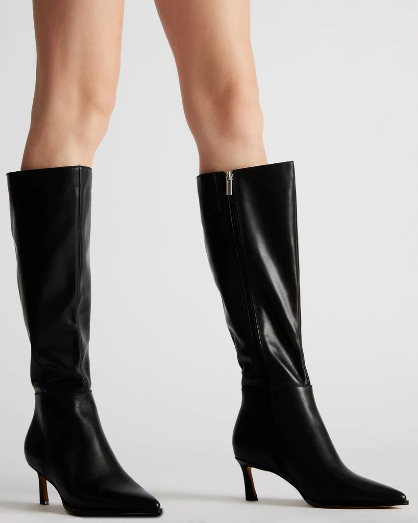 LUCID Black Leather Pointed Toe Kitten Heel Boot | Women's Boots | Steve Madden (US)