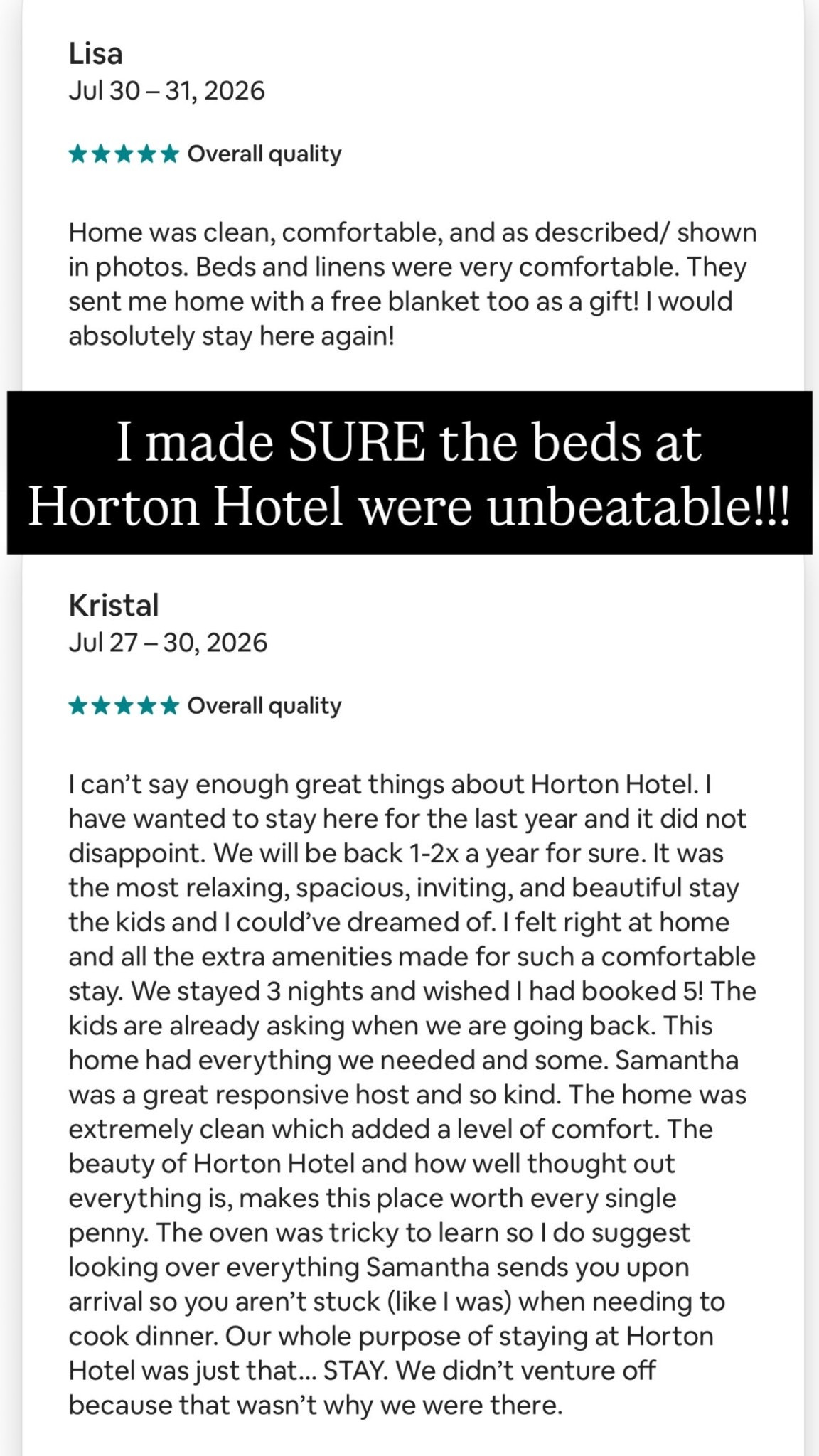 I made SURE the beds at 
Horton Hotel were unbeatable!!!