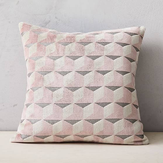 Alternating Geo Jacquard Velvet Pillow Cover, 20""x20"", Pink Stone | West Elm (US)