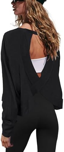 Gacaky Womens Open Back Loose Workout Tops Backless Long Sleeve Athletic Shirt Running Crop Top G... | Amazon (US)