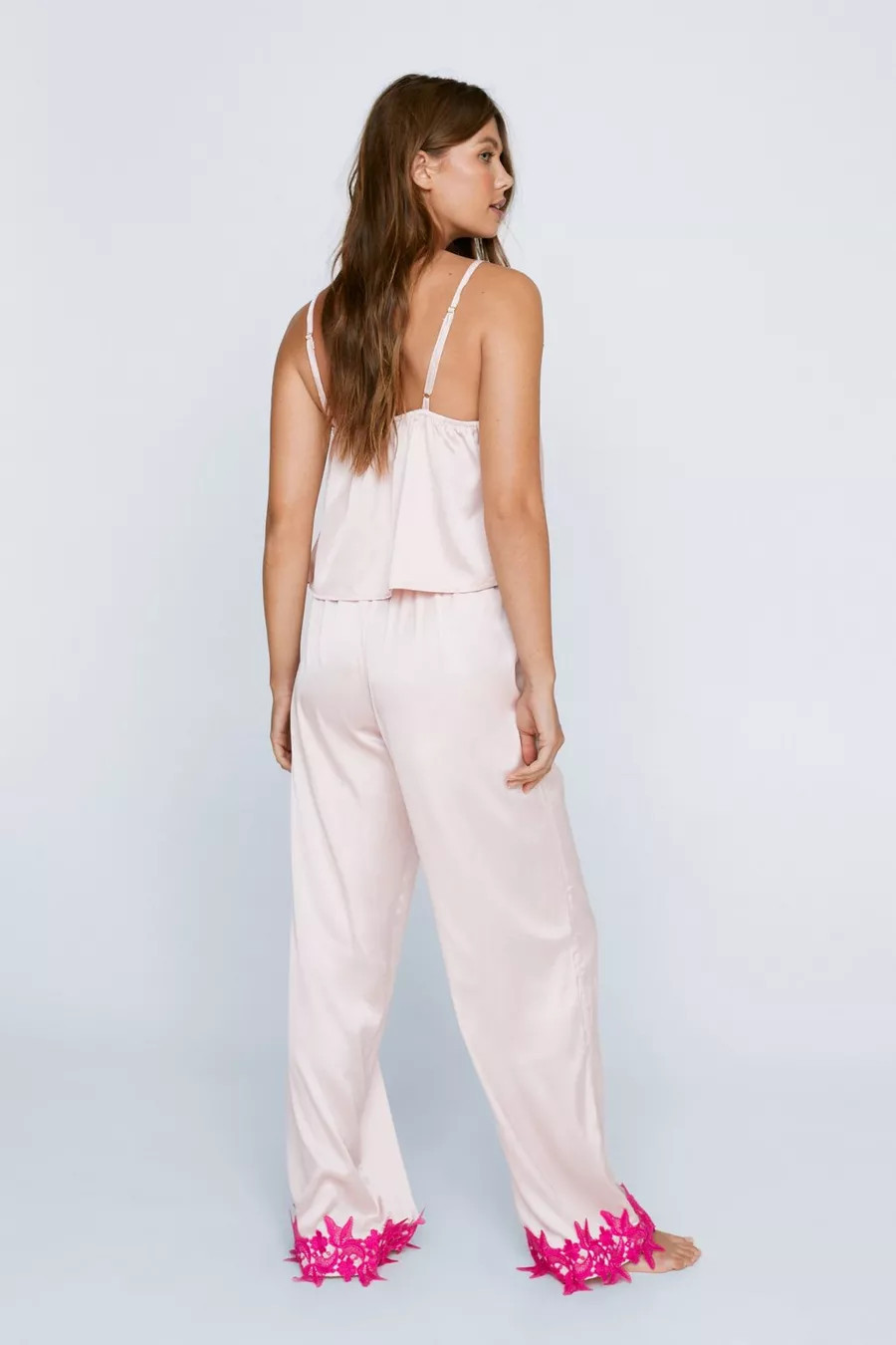 Satin Contrast Lace Trim Cami, Pants And Eyemask 3pc Set | Nasty Gal (US)