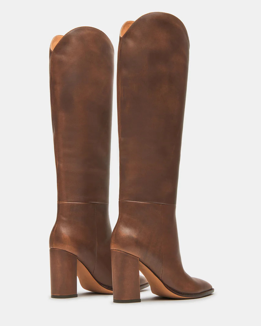 BIXBY Brown Distressed Knee-High Boot | Women's Boots | Steve Madden (US)
