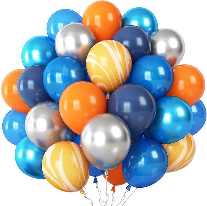 60Pcs Balloons Blue Orange, Outer Space Party Balloons Set, Navy Blue Silver Orange Yellow Agate ... | Amazon (CA)