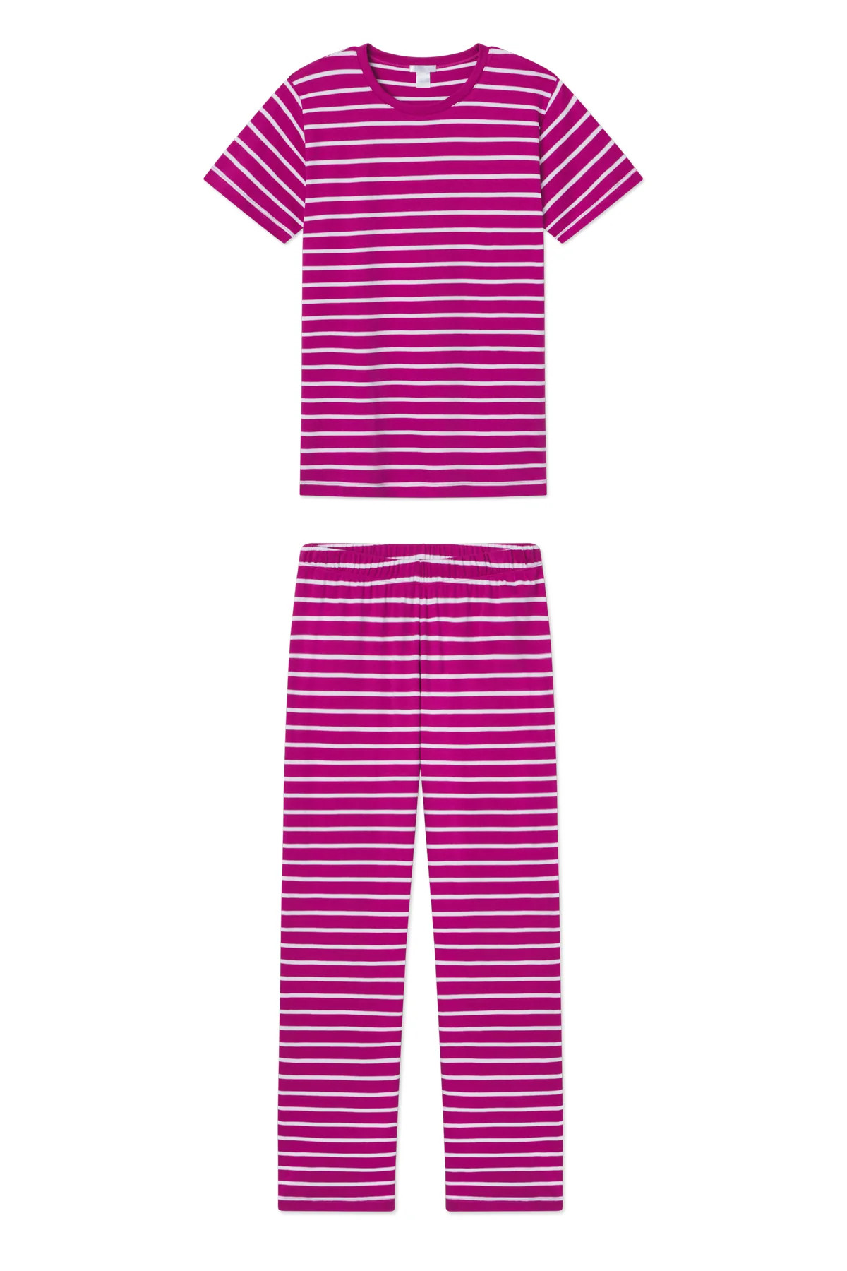 Pima Crew Short-Long Set in Dahlia Anchor Stripe | Lake Pajamas
