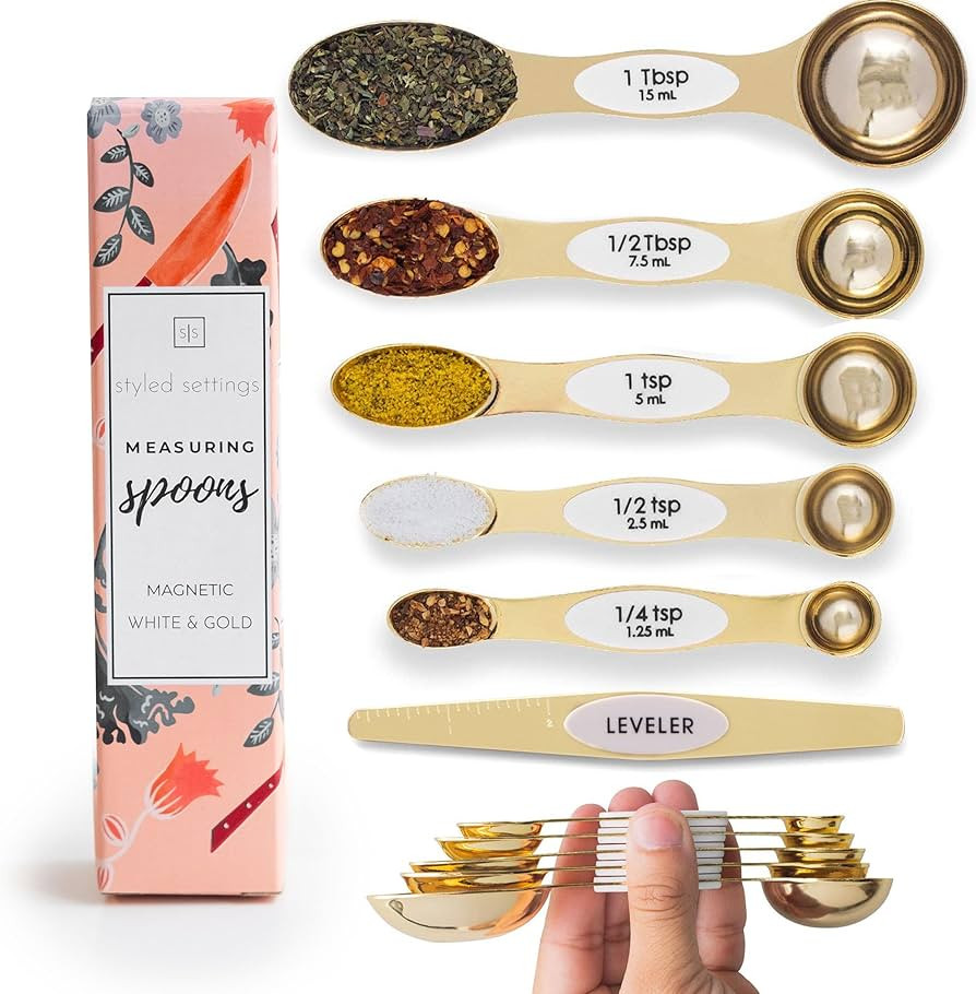 White & Gold Measuring Spoons Set, Stainless Steel Measuring Spoons -Magnetic Measuring Spoons Se... | Amazon (US)