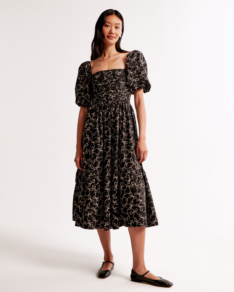 The A&F Emerson Poplin Puff Sleeve Midi Dress | Abercrombie & Fitch (US)