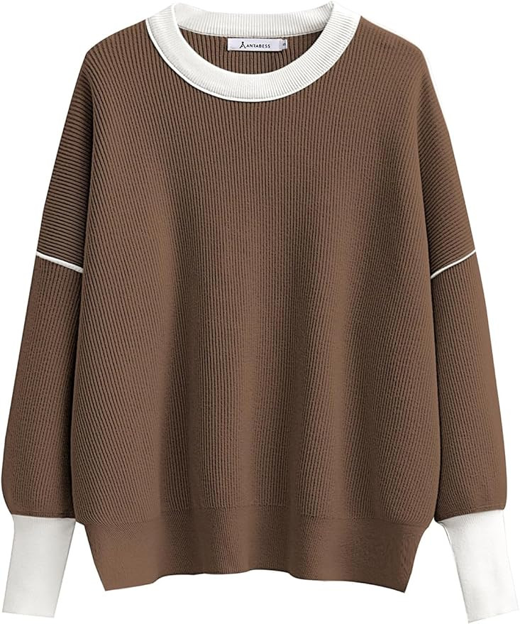 ANRABESS Oversized Sweaters for Women Fall 2023 Crewneck Batwing Long Sleeve Side Slit Knit Pullo... | Amazon (US)