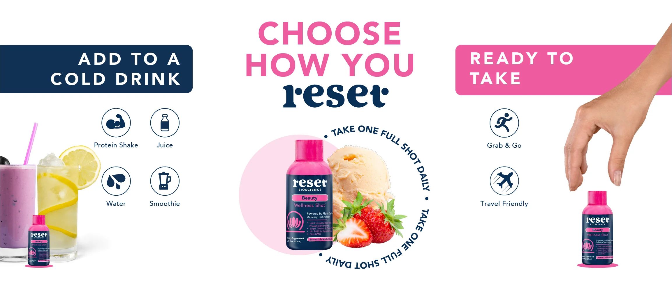 Beauty Wellness Shots, featuring pescatarian and keto friendly marine collagen peptides, promotes... | RESET Bioscience