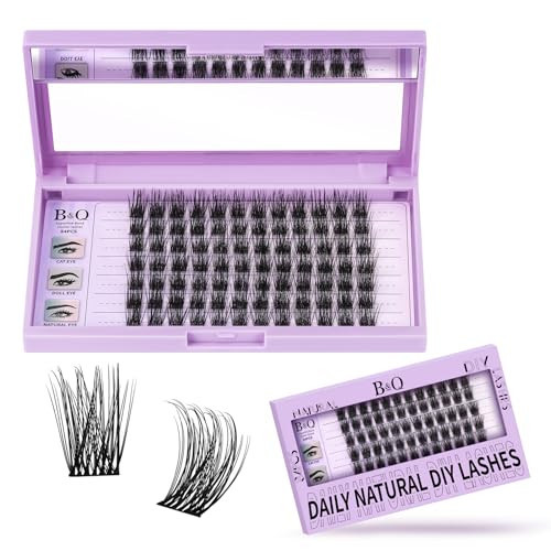 Lash Clusters Z09 D Curl 84 PCS Natural Individual Lashes Superfine Band B&Qaugen Eyelash Clusters Daily Cluster Lashes and Mirror 2 in 1 Cluster Eyelash Extensions DIY at Home (Z09,D-14mm) | Amazon (US)