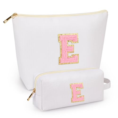 mibasies 2 PCS Initial Makeup Bags for Women: Cosmetic Bag for Travel Toiletry - Personalized Cute Makeup Pouch - Gifts for Grilfriend Wife Moms Bridesmaid - Retirement Travel Gifts - White E | Amazon (US)