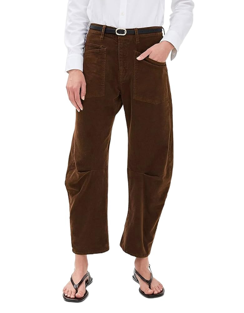 Kedera Women's Barrel Corduroy Pants Wide Leg Y2K Pants Baggy Boyfriend Horseshoe Trousers with F... | Amazon (US)
