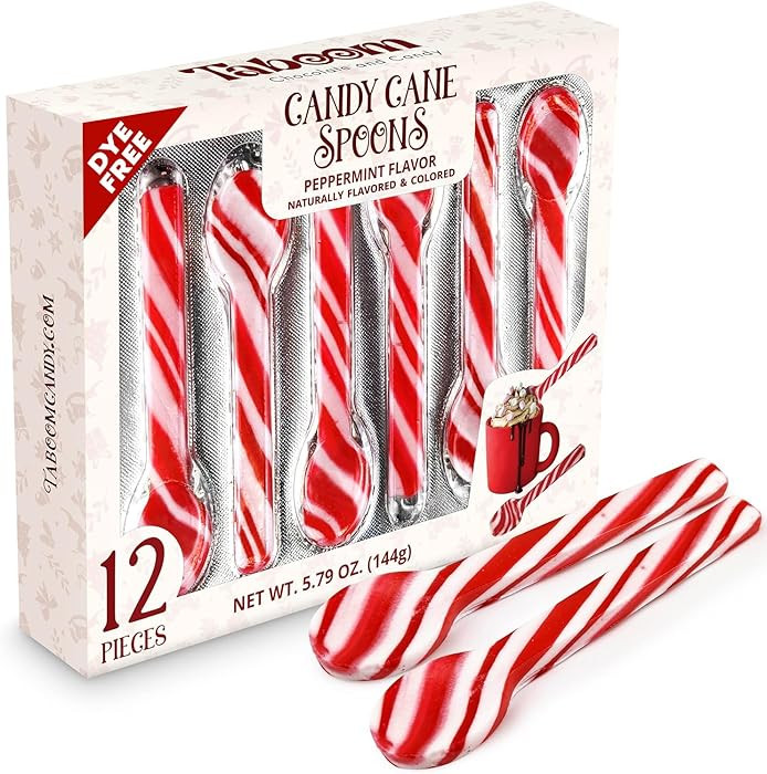 Peppermint Candy Cane Spoons Dye-Free - Pack of 12 Individually Wrapped Christmas Peppermint Flav... | Amazon (US)