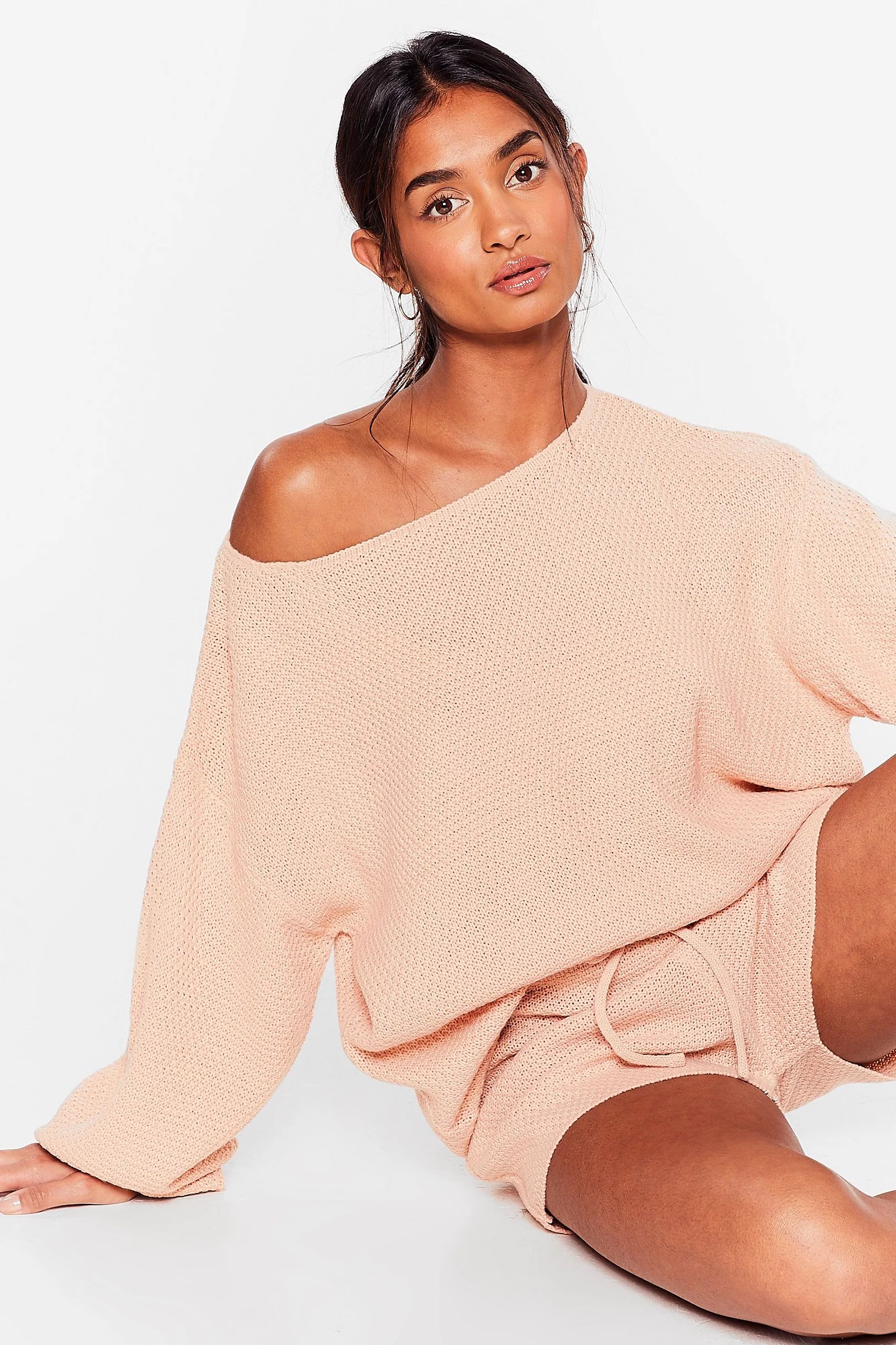 Sleep Knit Off-the-Shoulder Shorts Lounge Set | Nasty Gal (US)