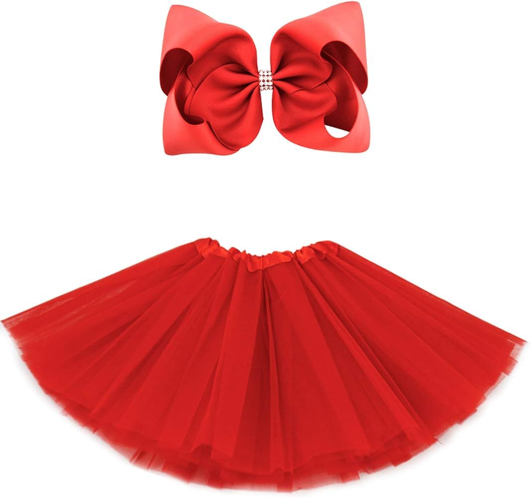 5 Layered Tulle Tutu Skirt for Girls with Hairbow and Hairties, Ballet Dressing Up Kid Tutu Skirt | Amazon (US)