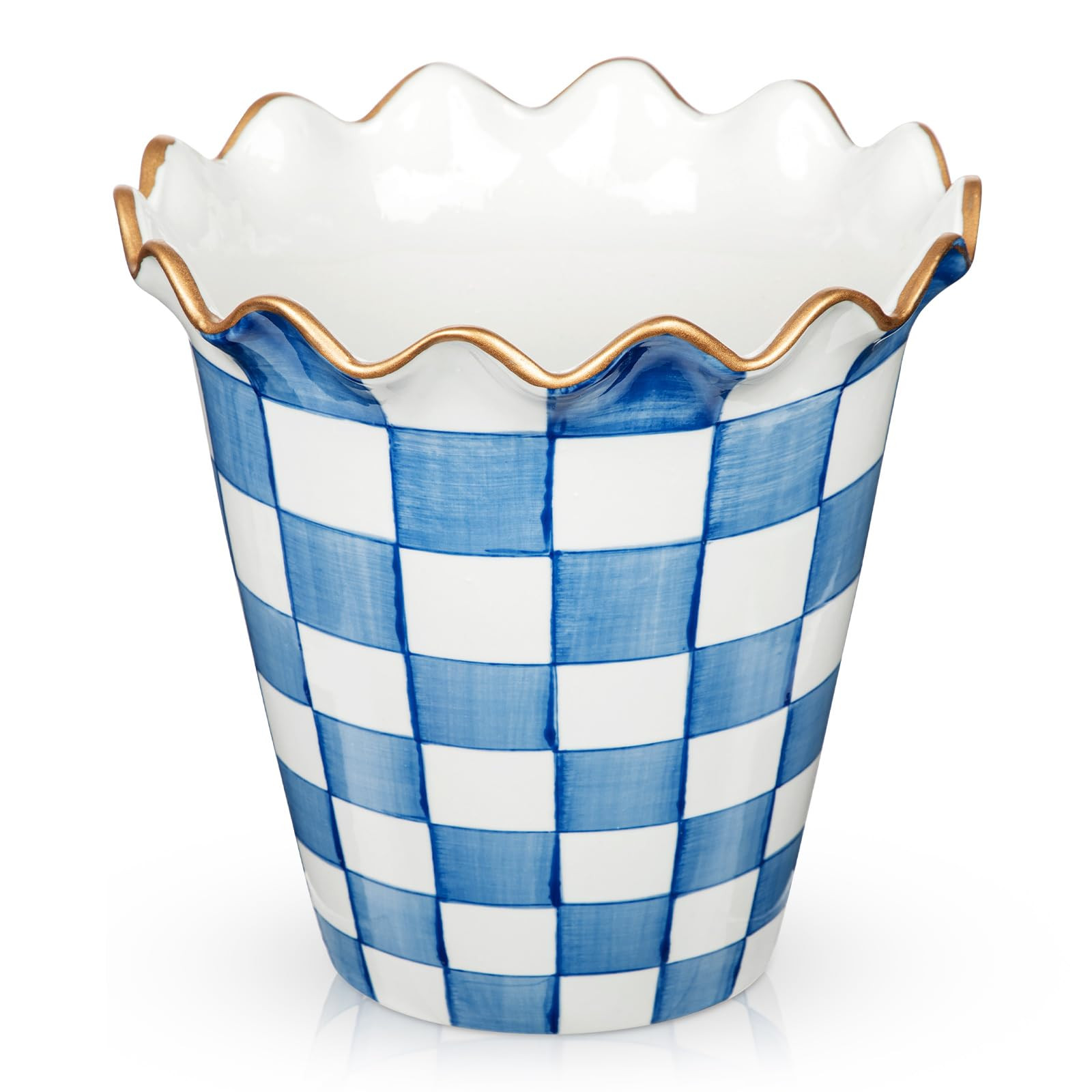 Briful Ceramic Planter with Drainage Hole, 8.1in Blue and White Checkered Flower Pot for Indoor P... | Amazon (US)