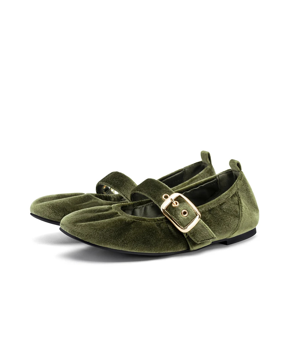 Muse | Round Toe Mary Jane Flats (Velvet) | Fitory Footwear US