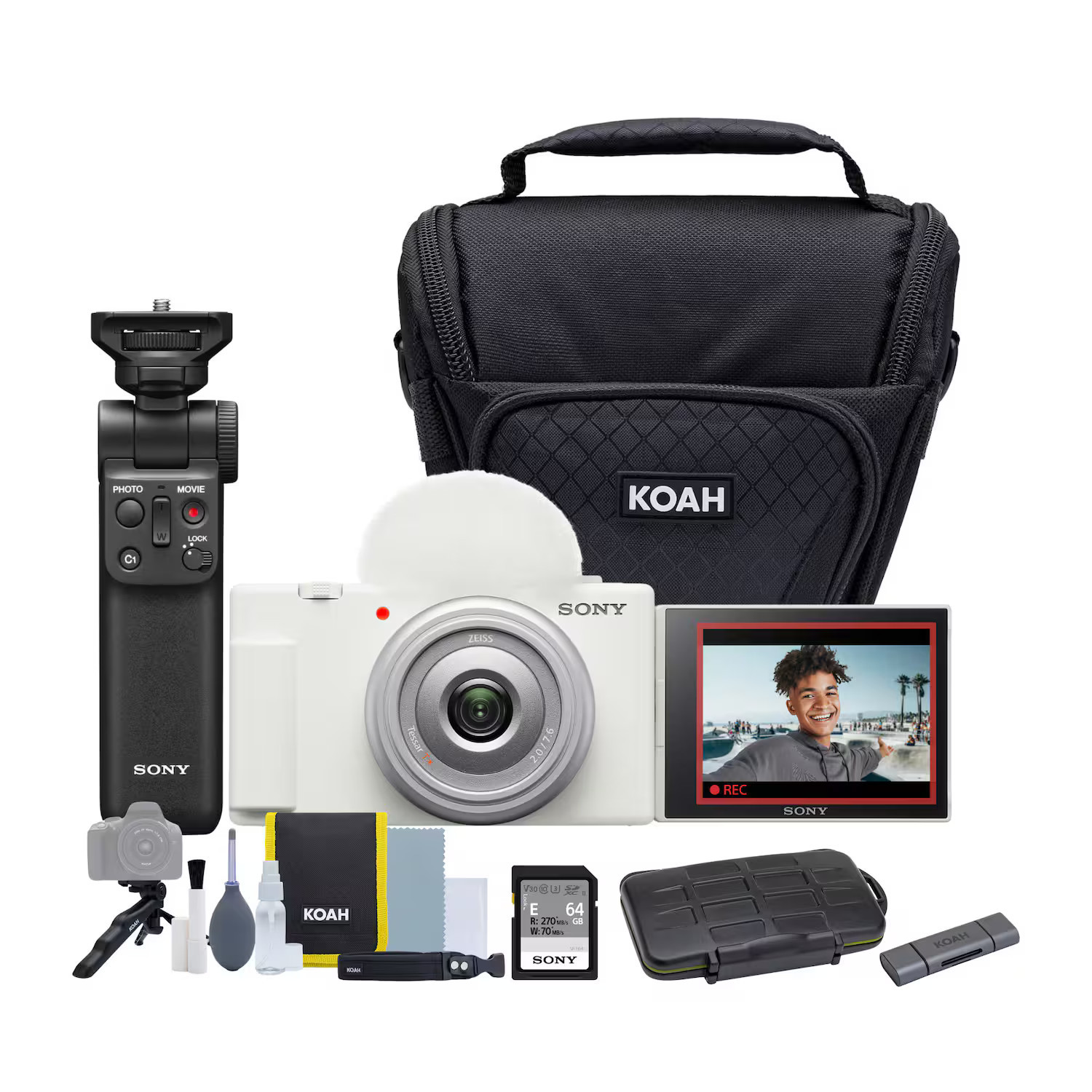 Sony - ZV 1F White Vlog Camera and Vlogger Accessory Kit Bundle | Best Buy U.S.