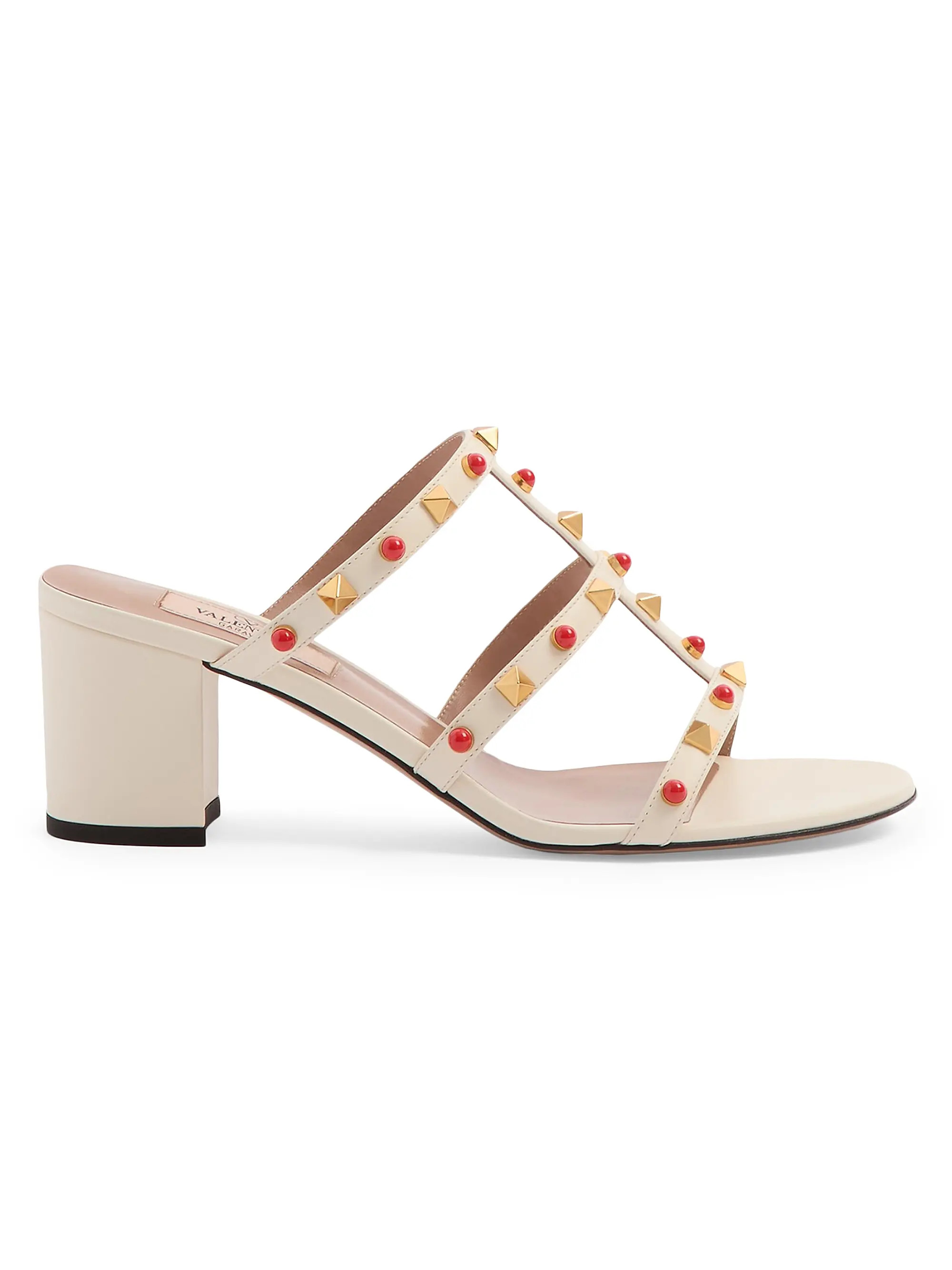 Rockstud Slide 60MM Sandals in Calfskin with Cabochon Stones | Saks Fifth Avenue