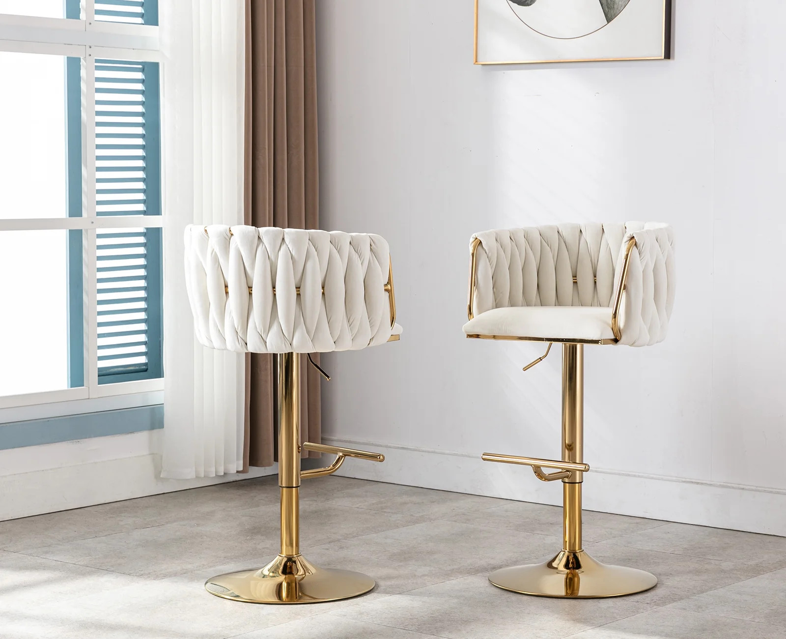 Guyou Modern Swivel Bar Stools Set of 2, Velvet Adjustable Counter Height Bar Chairs with Weaved ... | Walmart (US)