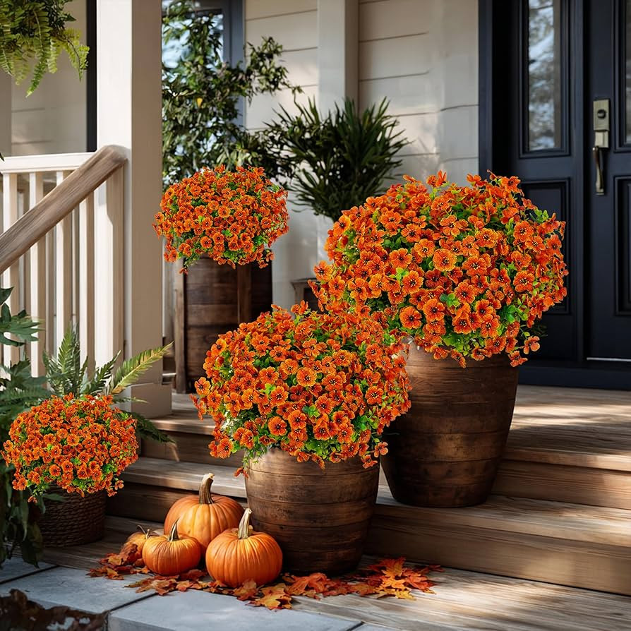 AXYLEX Artificial Fall Flowers Outdoor Fake Mums - 16 Bundles Fake Plants UV Resistant No Fade Fa... | Amazon (US)