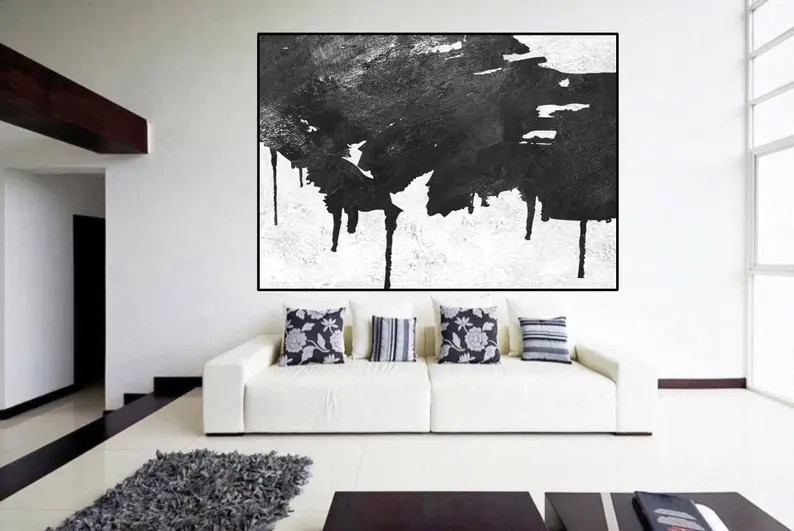 Large original painting mid century modern wall art black and | Etsy | Etsy (US)