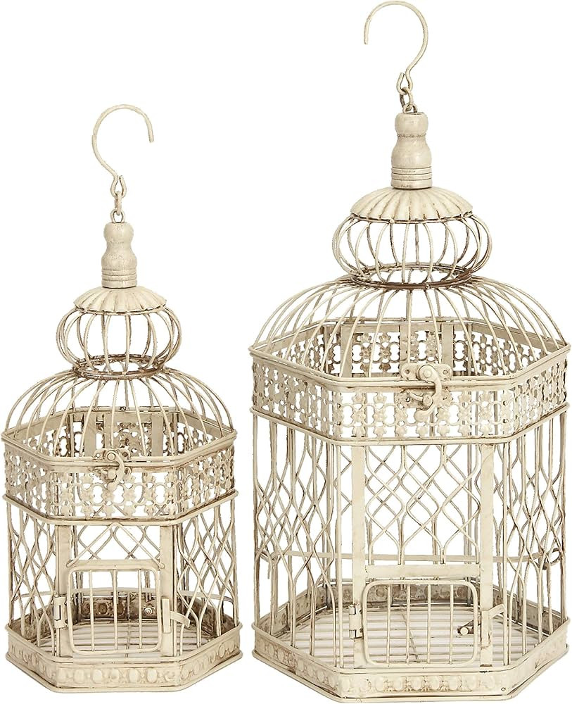 Deco 79 Metal Hexagon Birdcage with Latch Lock Closure and Hanging Hook, Set of 2 21", 18"H, Crea... | Amazon (US)
