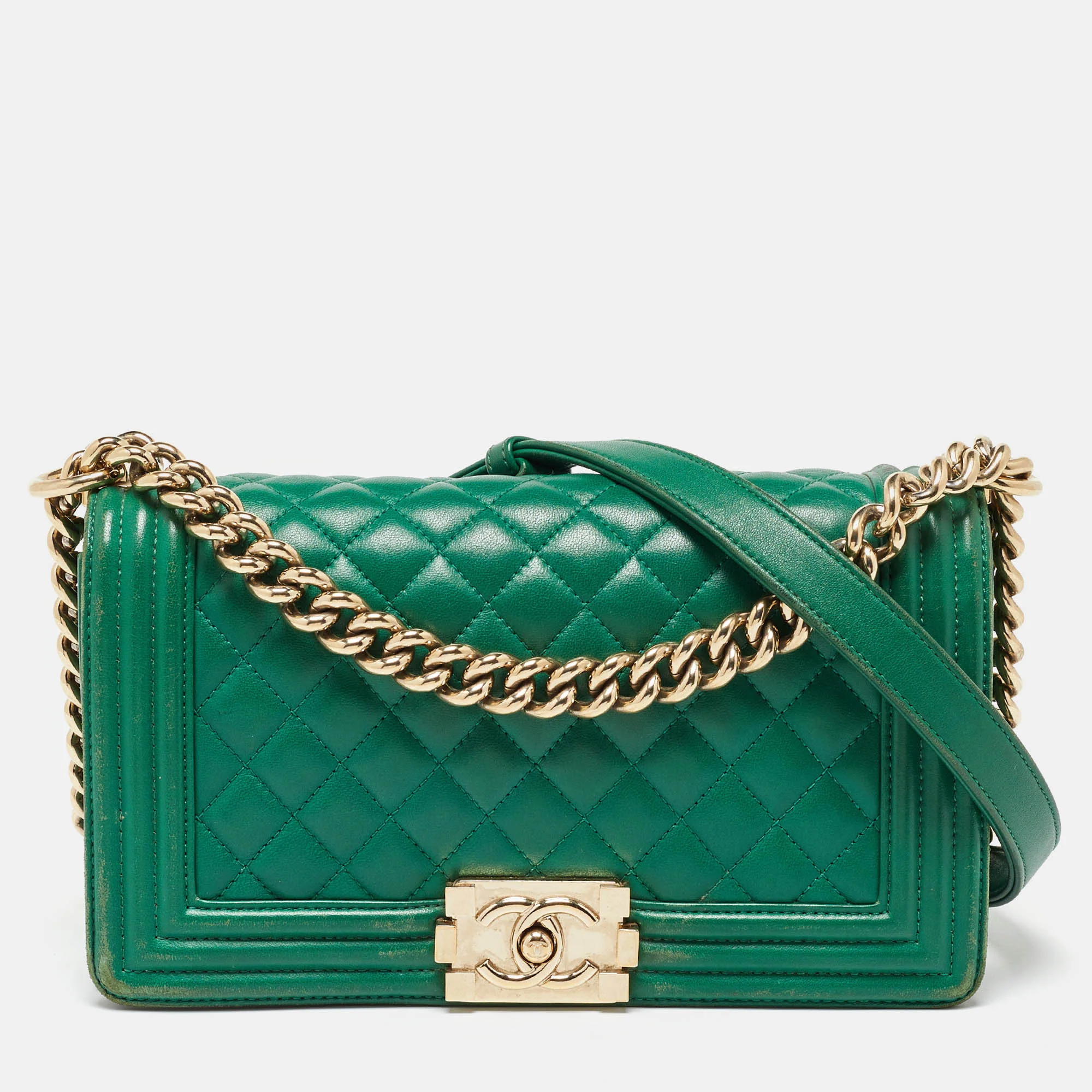 Chanel Green Quilted Leather Medium Boy Flap Bag | Shop Simon