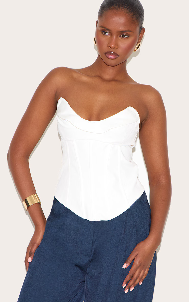 White Woven Boned Corset | PrettyLittleThing UK
