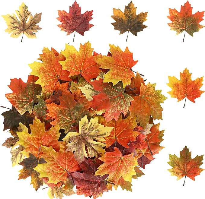Whaline 72Pcs Fall Artificial Maple Leaves 6 Styles 5.5 Inch Gradient Color Fake Maple Leaves Mix... | Amazon (US)