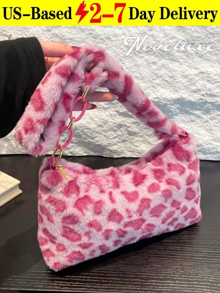 Leopard Print Fluffy Shoulder Bag (Print Placement Random), Perfectly Matching With Fall Outfits Women Tote Bag For Women, Women Bag Plush Underarm Bags Fashion Handbag And Purse Autumn Winter Armpit Bags Dating Handbag Fluffy Crossbody Bag, Chain-Strap Shoulder Bag, Adorable Clutch Bag, Stylish And Versatile, Soft Small Shoulder Bag ,Accommodates Mobile Phone And Wallet, Autumn/Winter Handbag,Essential For Daily Commutes And Dates This Is Suitable For Young Girls For Their Birthday, Prom And Graduation And Also A Lovely Gift For Friends, Mother, Lover On Special Days Such As Valentine's Day, Christmas, Anniversaries.Can Be Used As Thanksgiving, Halloween,Christmas Gift. | SHEIN