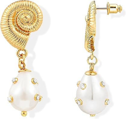 Gold Dangle and Hoop Earrings for Women Trendy Beach Summer Statement Jewelry with Seashell Conch... | Amazon (US)