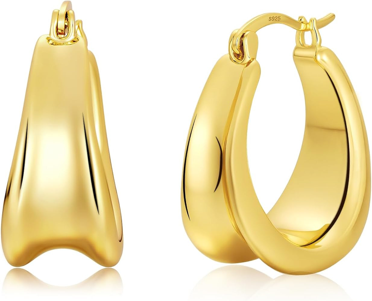 Small Chunky Hoops 18K Gold Plated Huggie Earrings for Women Sterling Silver Hypoallergenic Trend... | Amazon (US)