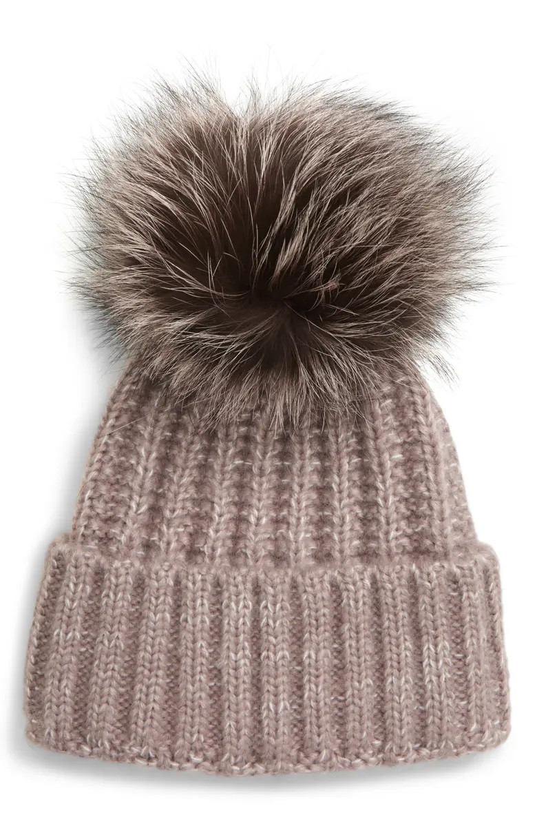 Beanie with Genuine Fox Fur Pom | Nordstrom