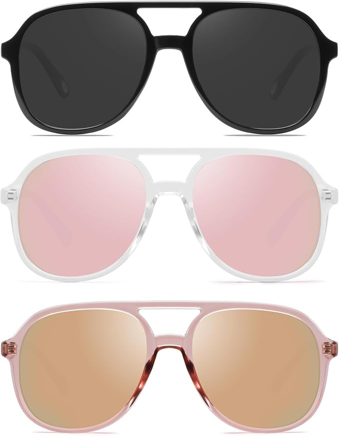 YDAOWKN Retro Square Aviator Sunglasses for Womens Mens Vintage 70s Double Bridge Sun Glasses | Amazon (US)