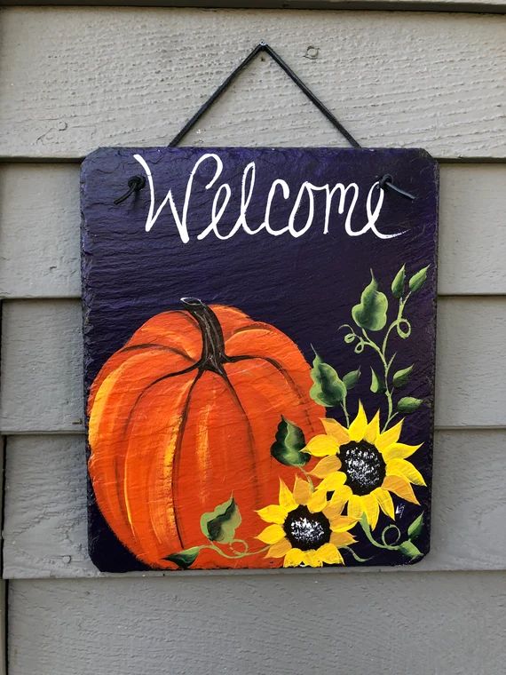 Fall slate sign, Fall outside decoration, Outside decoration, Pumpkin Slate welcome sign, Fall de... | Etsy (US)