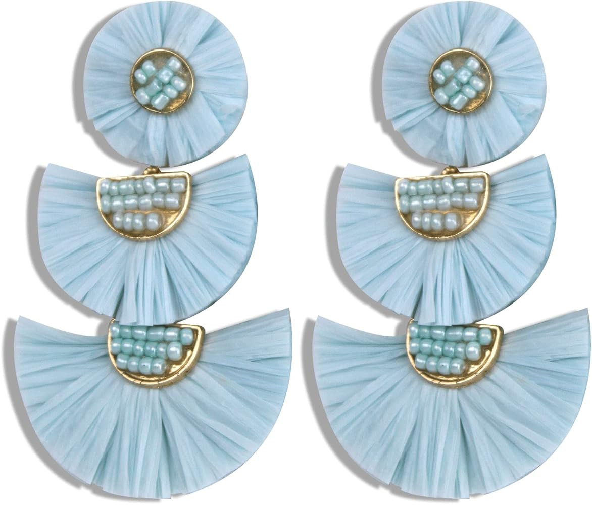 Statement Earrings Beaded Raffia Palm Bohemian Drop Dangle Earrings for women | Amazon (US)
