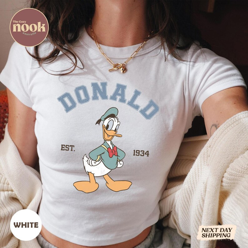 Vintage Donald Duck Crop Top, Retro Disney Baby Tee, Y2K Cartoon Character Shirt, Cute Disneyland... | Etsy (US)
