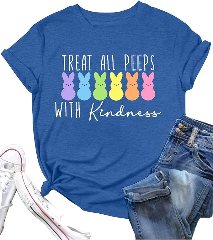 LAZYCHILD Women Easter Teacher Shirts: Funny Teacher Treat with Kindness T-Shirt Bunny Rabbit Tee... | Amazon (US)