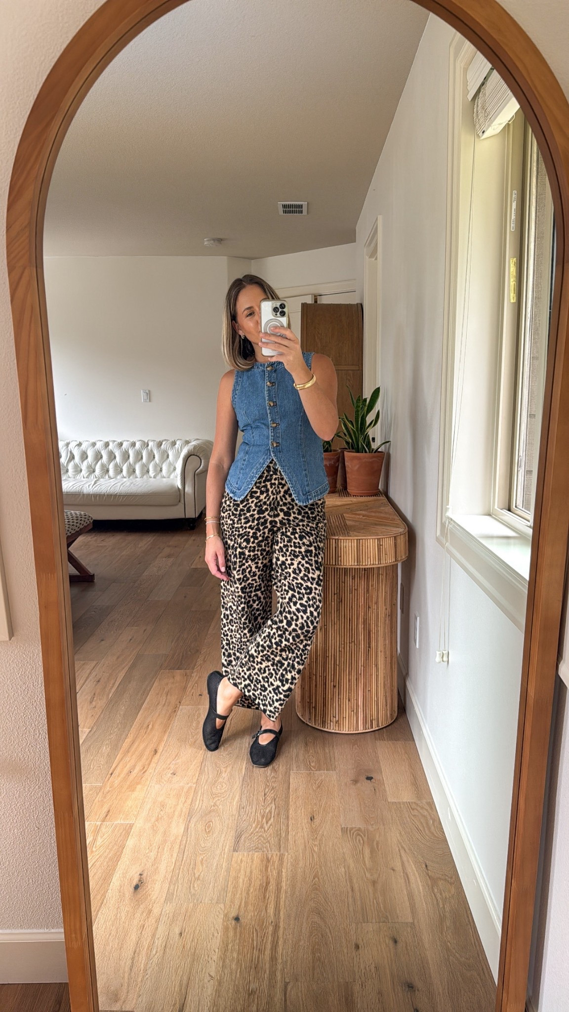 Casual Outfit Idea combining denim and animal print with black rufia pumps 

Both the denim vest and the animal print pants can be styled in many different ways. Great versatile items to have in your wardrobe ⭐️

#LTKStyleTip #LTKOver40 #LTKMidsize