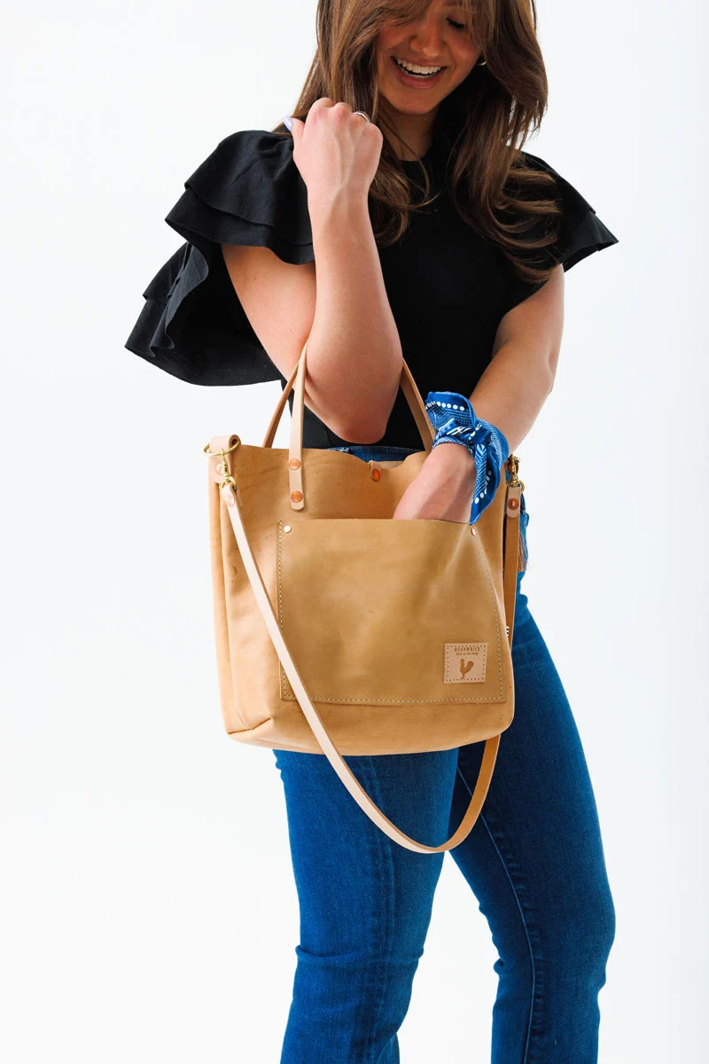 Virginia Leather Small Tote |Brown Leather Pocketbooks| Meanwhile Back on the Farm| | Meanwhile Back on the Farm